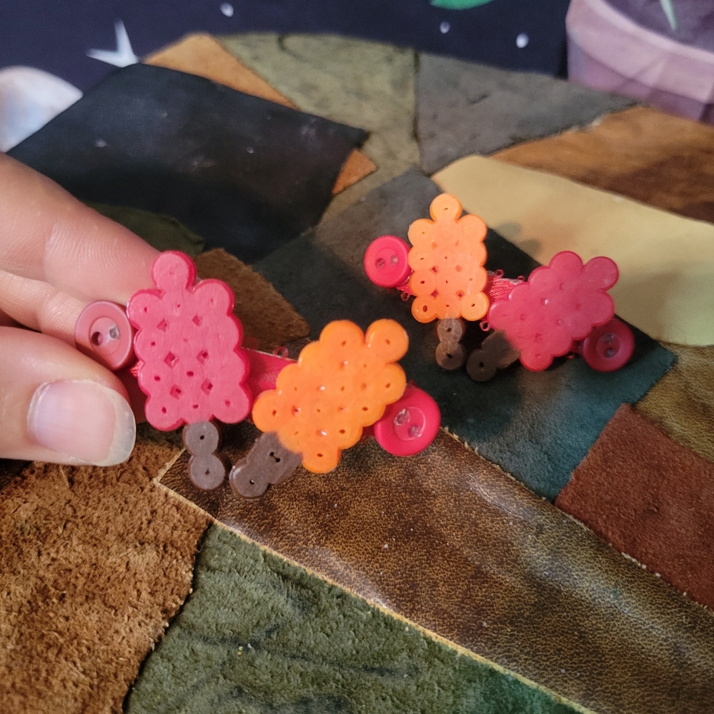 X2 Adorable Red & Orange Popsicle Barrettes! Handmade!